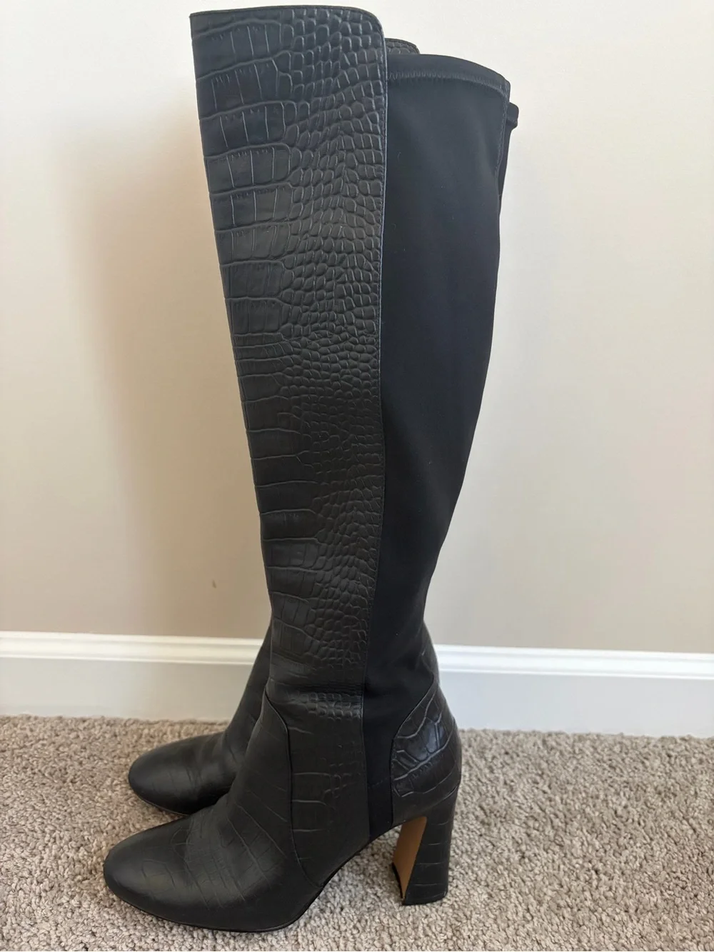Tall Women's Black Croc-Embossed Knee-High Boots